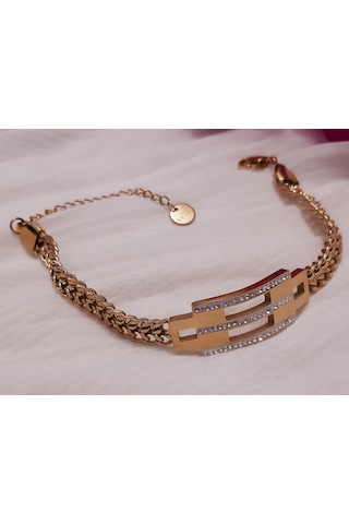 Giftworld Çelik Taşlı Bileklik / Gold Kalın Zincir Altın