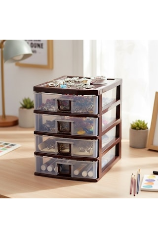 Mini 4 Çekmeceli Organizer Banyo Düzenleyici Düzen Tutucu Tezgah Üstü Şeffaf