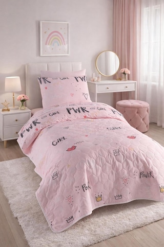 Eponj Home Yatak Örtüsü Seti Tek Kişilik Pamuklu 2 Parça Power Desen Pembe / Yumuşak Dokulu Pembe