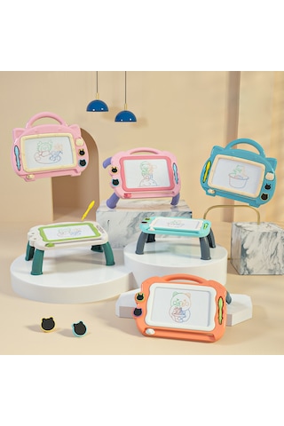 Kangvka Çocuklar İçin Manyetik Boya Tahtası, 4 Renkli Alanlı, Silgi Ve Damgalar İle, 1-3 Yaş, Plastik, Orijinal/yeşil/mor/mavi Seçenekli Turuncu