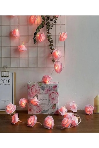 Brokoli Home 2,5 Metre Gül Tasarım Dekoratif Işık Zinciri 20 Adet Gül Romantik Gül Led Işık Pembe Pembe