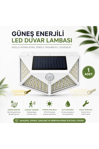 100 Led Solar Hareket Sensörlü Dış Mekan Bahçe Lambası 1 Adet Beyaz