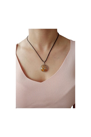 Aventurin Doğal Taşlı Hayat Ağacı Çelik Kolye - Kadın