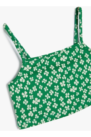 Koton Crop Atlet İnce Askılı Çiçek Baskılı Yeşil Desenli 4skg30036ak Yeşil