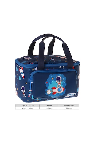 Kaukko Kids İki Bölmeli Thermo Okul Beslenme Çantası - Astronot Baskılı Lacivert Renk Erkek Çocuk - L5365 Lacivert - Mavi