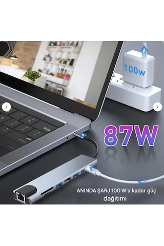 Macbook Pro Air Usb Type-c Hub Dönüştürücü Çevirici Çoklayıcı Usb Hdmı Micro Sd 8 Girişli-4961