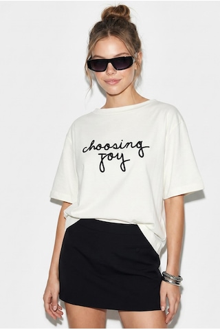 Shade Kadın Nakışlı Yazı İşlemeli Kayık Yaka T-shirt 60382604 - Krem