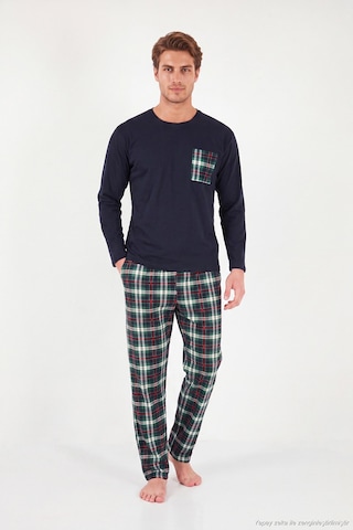 Buratti Ekoseli Cepli Beli Lastikli % 100 Pamuk Regular Fit Pijama Takımı Erkek Pijama Takımı 6572001 Koyu Lacivert