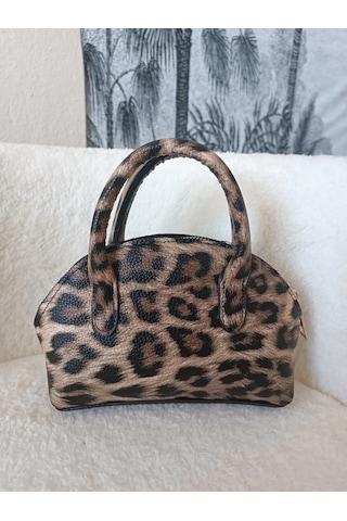 Glemix Safir Leopar Kahve Mini Kadın El Ve Omuz Çantası Kahverengi