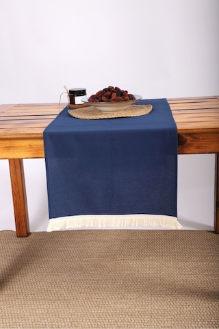 Dnc Home Tekstil Ndchome Premium Keten Püsküllü Runner Masa Örtüsü Lacivert  45 x 150
