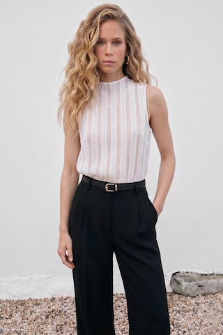 Sateen Çizgili Organze Kolsuz Bluz - Ekru-137673