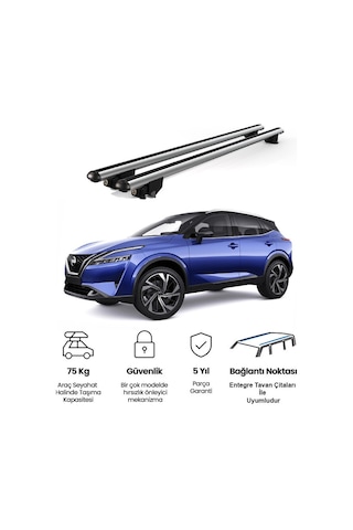 Kanca Nissan Qashqai 2014 Ve Sonrası Uyumlu Gri Kilitli Ara Atkı 120cm Port Bagaj Tavan Barı