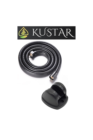 Kustar 3'lü Set Siyah 5 Fonksiyonlu Turbo Jet Pervaneli Duş Başlığı Örgülü Hortum Ve Askı Siyah