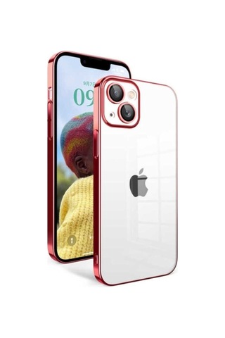 Apple Uyumlu iPhone 14 Kılıf Kamera Korumalı Renkli Çerçeveli Zore Garaj Kapak Kırmızı