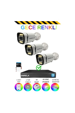 Snrelk Sencrom Hama 3 'lü 1080p Full Hd 320 Gb Gece Renkli Güvenlik Kamerası Set