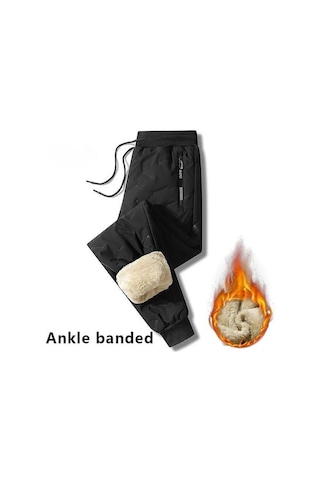 Siyah Kış Eşofman Erkekler Peluş Kalın Polar Eşofman Kuzu Yünü Termal Pantolon Rahat Pantolon Su Geçirmez Rüzgar Geçirmez Sıcak Pamuklu Pantolonlar Siyah