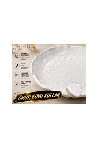 Premium Dokulu Beyaz Termo Melamin Servis Tabağı,27 Cm,kırılmaz Hafif Tabak,modern Sunum Tabağı Beyaz