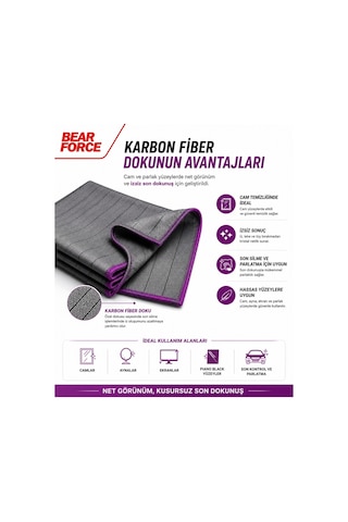 Robeve Bear Force Karbon Premium Oto Cam Parlatma Bezi 40x40 Cm 400 Gsm Karbon Fiber Dokulu Mikrofiber Araç Cam Temizleme Bezi Izsiz Cam Ayna Ekran Ve Parlak Yüzey Temizlik Havlusu