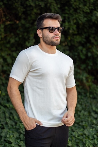 Erkek Beyaz Krep Kumaş Rahat Salaş Esnek Bisiklet Yaka T-shirt 23etshtarp 001