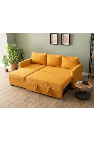 Pafu Kado Yataklı Köşe Koltuk Takımı - Bohem Hardal Hardal