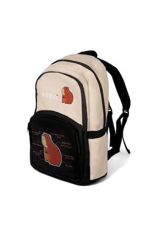 Sincap Baskılı Çocuk Unisex Krem Siyah Sırt Çantası Pwcnt015 Krem Siyah
