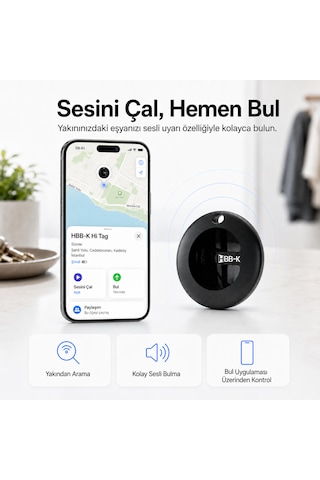 Hbb-k Hi Tag Akıllı Takip Cihazı Sadece Apple Uyumlu Uyumlu Siyah