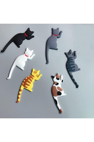 Adet Manyetik Kancalar Kedi Şeklinde İz Bırakmayan Buzdolabı Mıknatısı Çıkartmaları Çok Renkli