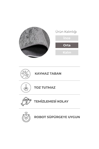 Azra Oval Antrasit Halı Kaymaz Taban, Yumuşak Dokulu Antre Ve Mutfak Kilimi