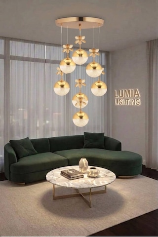 Lumia Lighting Küre Model Siyah 6"lı Ledli 3 Renk Modu Kristal Salon Mutfak Yatak Çocuk Odası Avize Altın