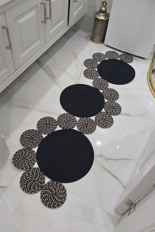 Doğal Görünümlü Asimetrik Modern Dekoratif Banyo Koridor Halı Paspas 35x100 Cm Siyah