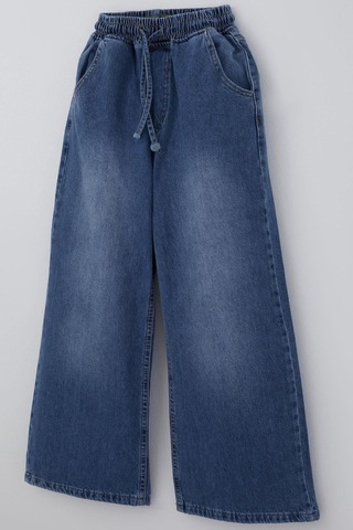 Breeze Kız Çocuk Jean Pantolon Bağcıklı Bel Kısmı Lastikli 7-12 Yaş, Mavi