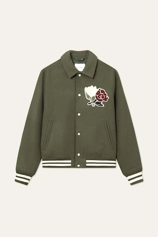 Obey Felipe Varsity Yün Ceket - Les Deux Logo Yaması & Şık Kısa Kesim Zeytin