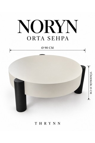 Noryn Yuvarlak Orta Sehpa Çap 90cm Aytaşı Ve Siyah Renk Metal Ayak 35cm Modern Tasarım Dekoratif Aytaşı - Siyah
