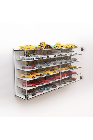 Pleksi Kapak 48 Araçlık 1/64 Hotwheels, Matchbox Uyumlu Hobi Oyuncak Araba Rafı Koleksiyon Model Araba Garajı Beyaz