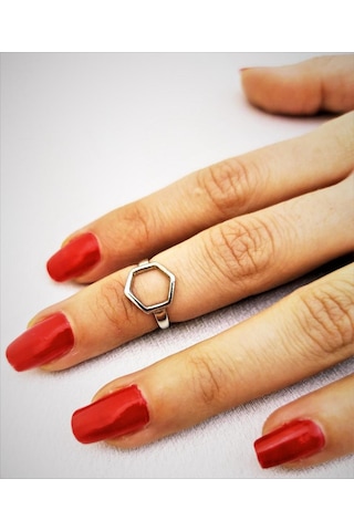 GÜMÜŞ KAPLAMA KARARMAZ ALTIGEN FİGÜR ALTTAN AYARLI EKLEM YÜZÜK-YÜZÜK17 Gümüş