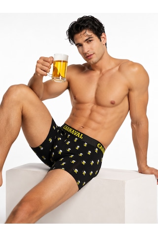 Carnaval Socks Bira Desenli Erkek Boxer Pamuklu Likralı Parlak Lastikli Kutulu Siyah Çoklu