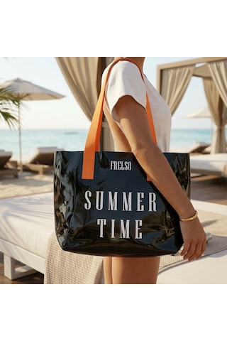 Frelso Şeffaf Plaj Çantası Baskılı Kadın Beach Çanta Siyah