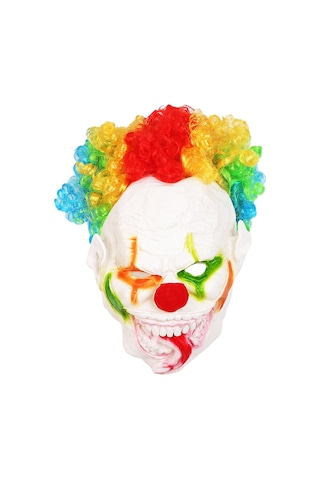 Shineyee Korkunç Renkli Paryalar İçin Vinil Kafatası Ve Sentetik Fiber Peruklu Halloween Clown Maskesi