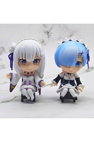 Re:zero Emilia Rem Ram 3'lü Figür Seti 9 Cm Anime Koleksiyon Dekoratif Pvc Figür