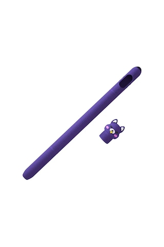 Apple Pencil Pro / 2.nesil Uyumlu Koruyucu Silikon Kılıf Kaydırmaz Sevimli Kedi Figürlü Kalem Değildir Mor