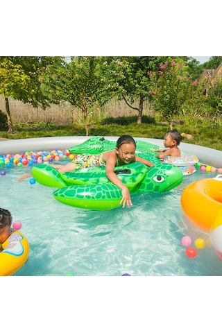 Küçük Kaplumbağa Figürlü Tırabzanlı Şişme Deniz Yatağı Çok Renkli