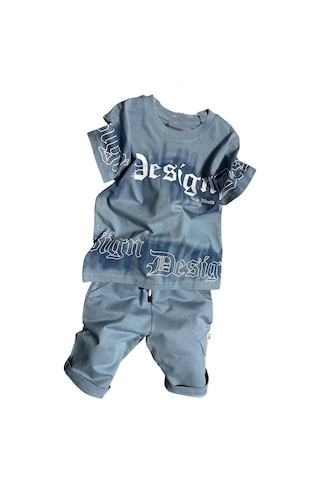 Riccotarz Erkek Çocuk Bisiklet Yaka Gradyan Renk Geçişli Design Mavi Şortlu Takım Mavi