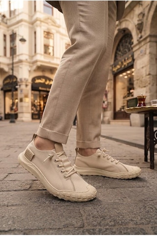 Fort 2065 Bst Rahat Esnek Lastik Bağcıklı Sneaker Erkek Ayakkabı Bej