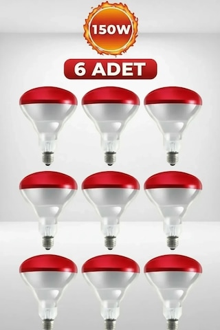 Bay 6 Adet 150w Kızılötesi Isıtıcılı Hayvan Isıtma Ve Kuluçka Lambası Kırmızı Işık E27 Kalın Duy N
