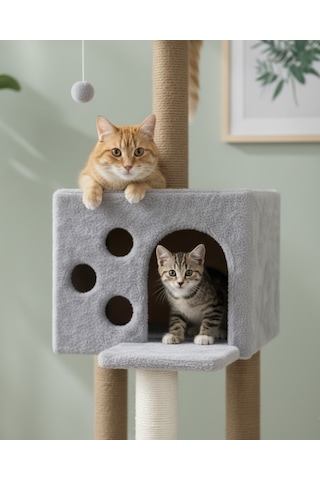 Reyo Pet Kedi Tırmalama Ve Oyun Evi Gri