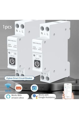 Tuya Zigbee Akıllı Devre Kesici Ölçümlü 1p 63a Akıllı Ev İçin Dın Raylı Kablosuz Uzaktan Kumanda Akıllı Anahtar Fit Alexa Google Home