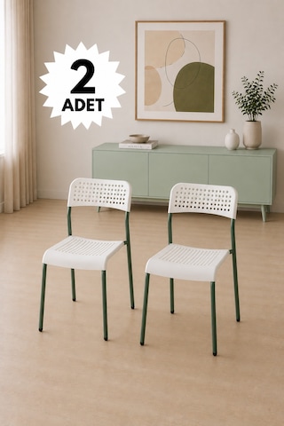 Mira Beyaz/ Yeşil Sandalye Plastik Gövdeli Metal Ayaklı, Mutfak Sandalyesi, Çalışma, Bahçe, Yemek Oda Beyaz/yeşil- 2 Adet