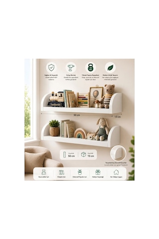 Duvar Rafı 50x13 Cm Mdf Çocuk Odası Kitap ,oyuncak Ve Dekor Rafı Beyaz