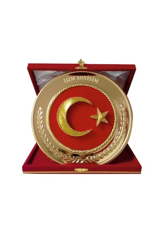 Ayyıldız Türk Bayraklı Filografi İşlemeli Metal Tabak Plaket