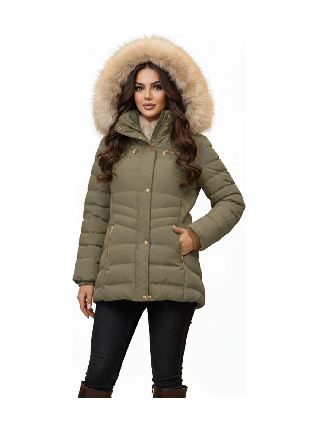 Kadın Büyük Beden Spor Kapüşonlu İçi Peluş Mont M5306 Bgl-st04892 Haki